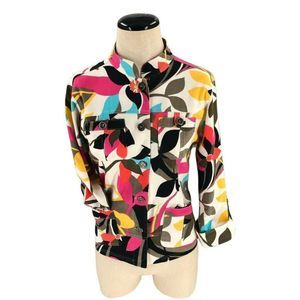 Spartelle Womens Jacket Multicolor Medium  38 Chest Roll Tab Sleeve Pockets EUC